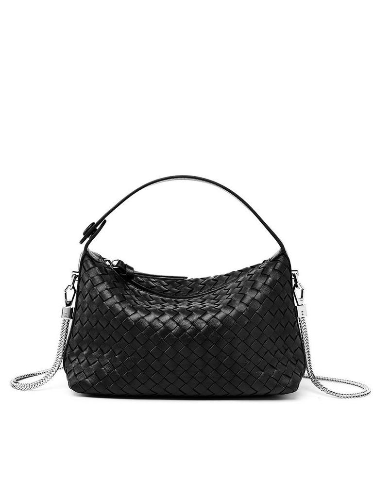 Genuine Leather Woven Dumpling Bag: Sheepskin Chain Messenger Pillow Handbag