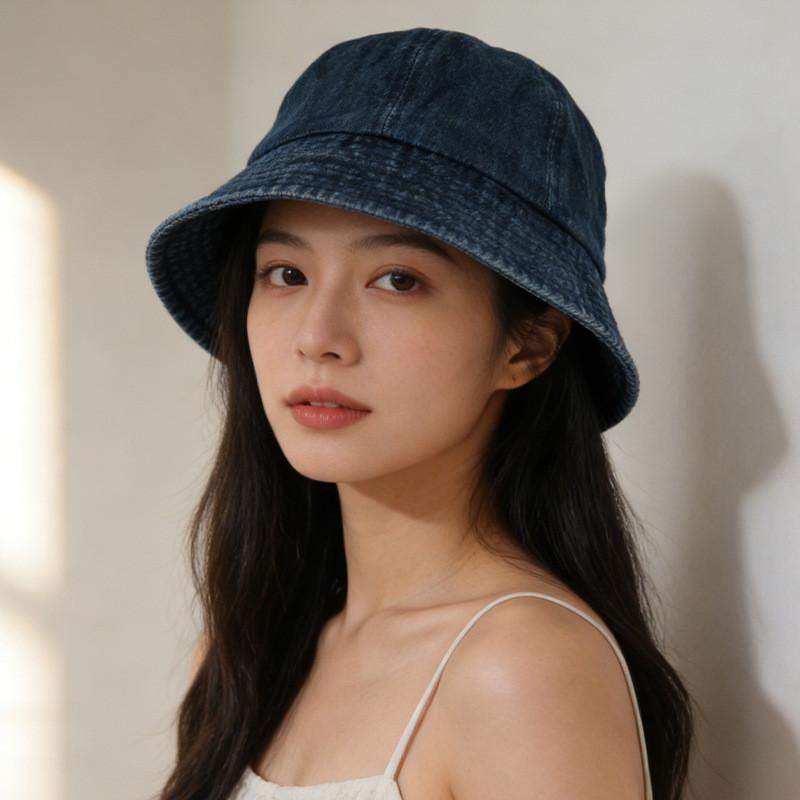 Denim Washable Bucket Hat With Wide Brim Sun Protection For Casual Wear