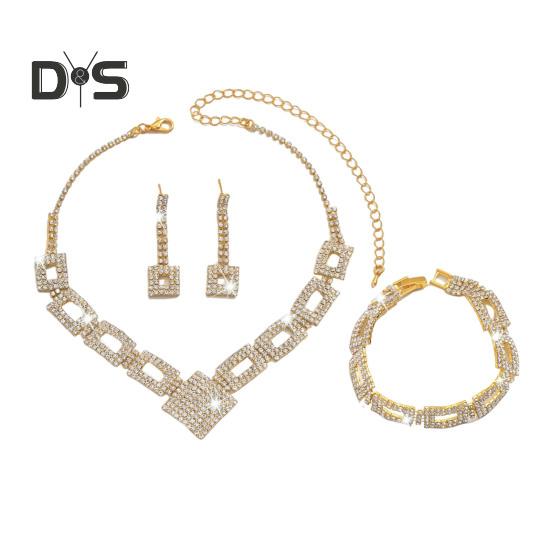 

Комплект свадебных украшений, приятный для кожи, роскошное сверкающее ожерелье со стразами, браслет, серьги, свадебные украшения в подарок