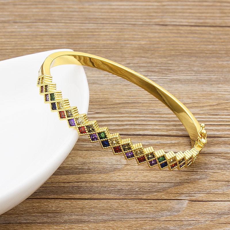 AIBEF 2021 New  Charm Rainbow Rhinestone Bangles Copper Zirconia Cuff Bracelets High Quality Jewelry Gift For Women Girls