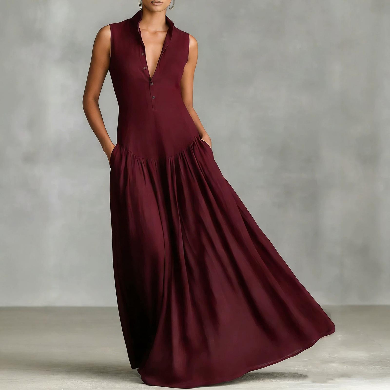 

Ladies Casual V-neck Long Sleeveless Dress XL