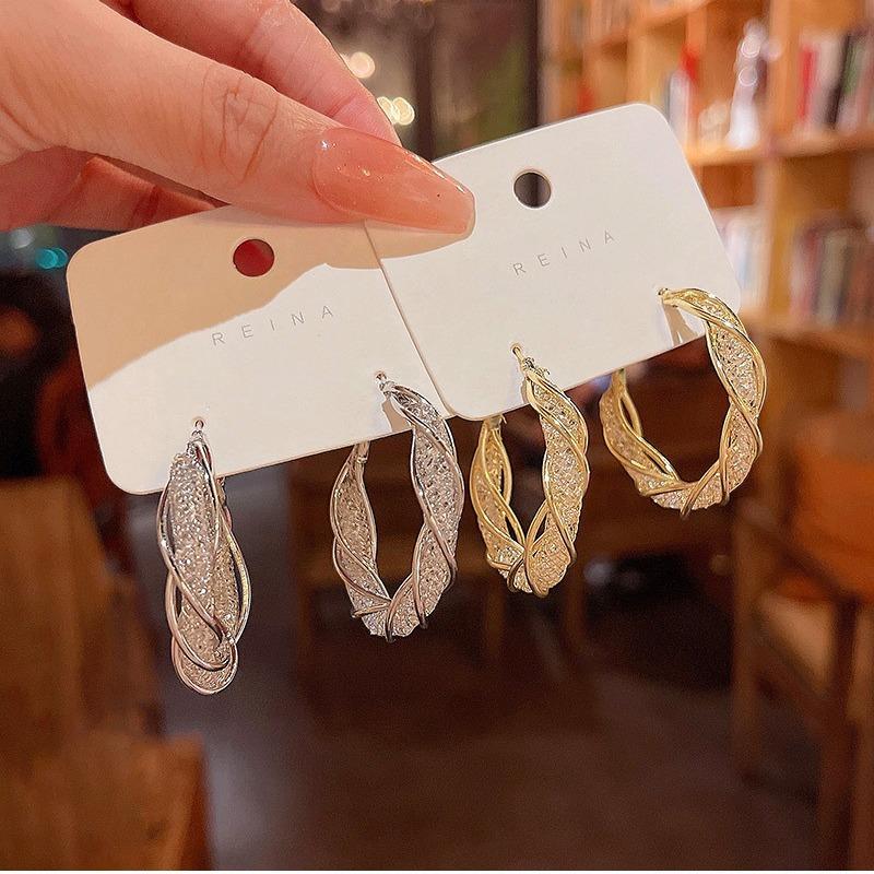 Niche Design Sense Winding Metal Earrings Female Korea Dongdaemun Personality European and American Style Ins Earrings