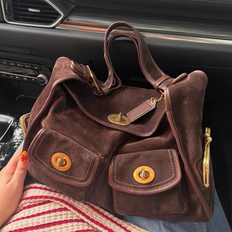 SHELKSBAG 2025 Autumn Winter Women Retro Trendy Fashion Suede Single Shoulder Bags Large Capacity Casual Crossbody Commuter Bag