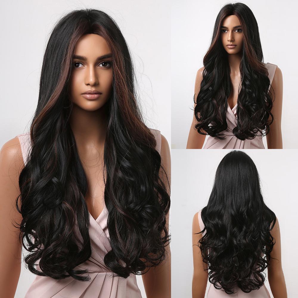 Dlouhá vlnitá Cosplay paruka Body Wave Modrá Ombre Syntetické paruky Přírodní vlasy Tmavý kořen pro ženu Vánoční večírek Použití Odolné vůči teplu