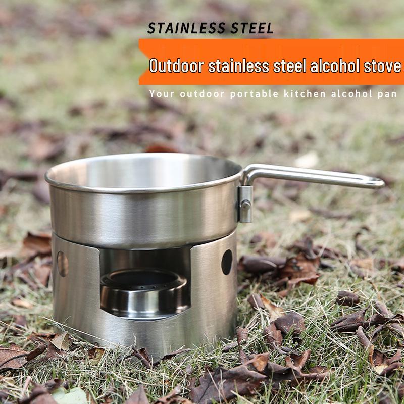 Portable Windproof Stainless Steel Alcohol Stove with Round Windshield for Outdoor Cooking