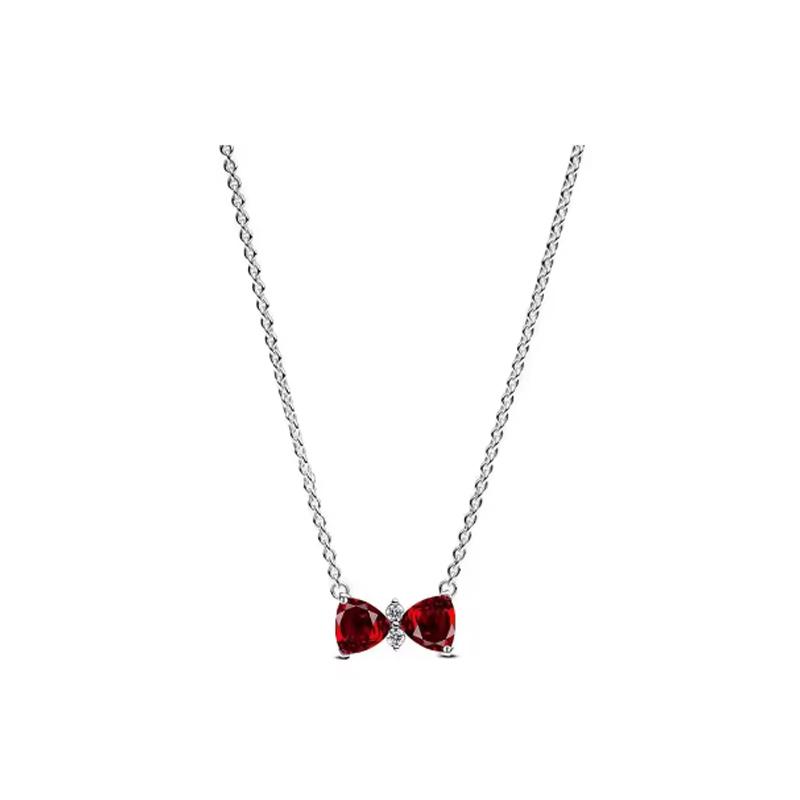 

S925 silver high-quality women s fashionable love bow heart-shaped necklace New Year s and Christmas gifts 45cm золотой