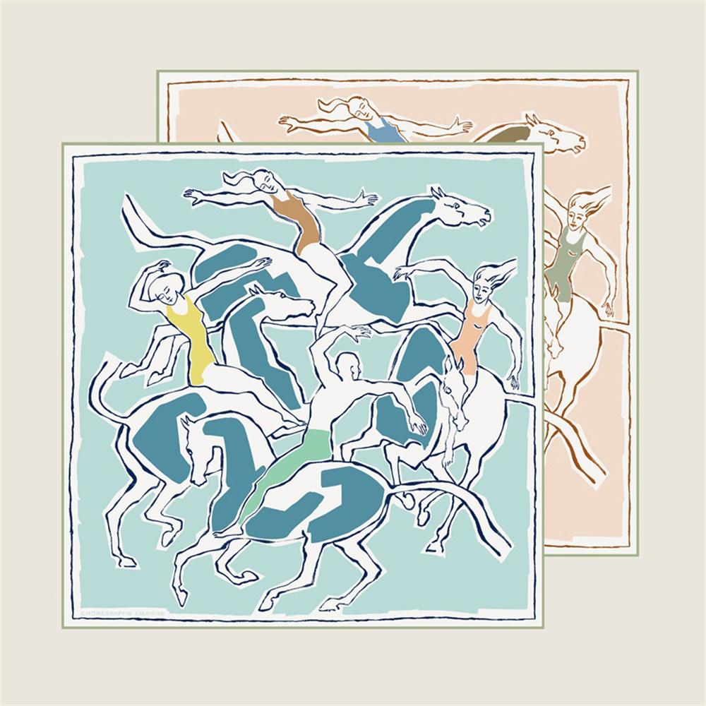 

POBING Hand Rolled Twill Silk Scarf Women Horse Dancer Double Side Print Square Scarves Wraps Echarpes Foulards Femme Hijab 90CM 90CM x 90CM