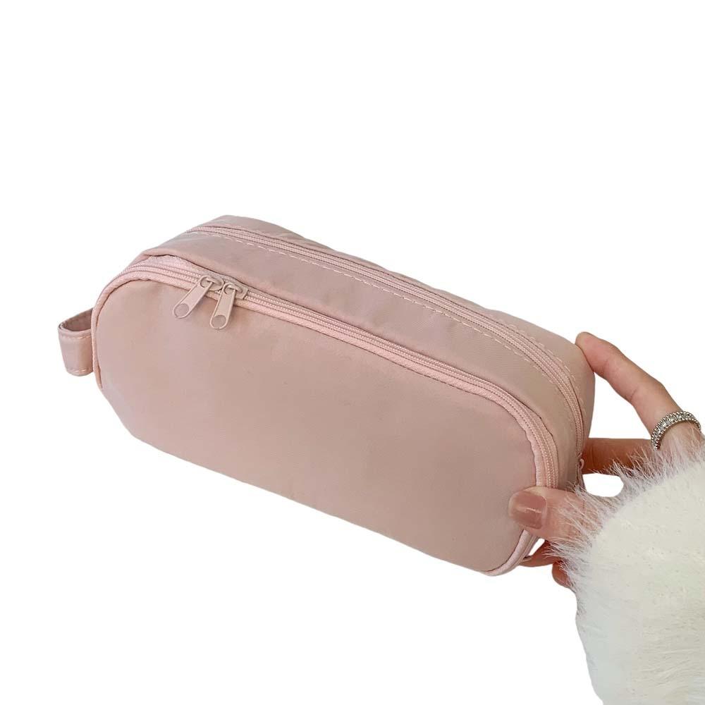 

Pink Cloth Multilayer Pencil Case Desktop Storage Solid Color Pencil Pouch School