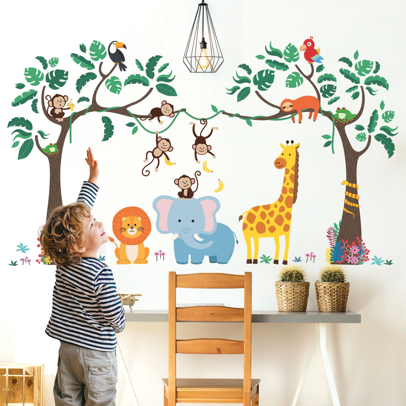 DECOWALL Jungle Trees and Animals Wall Stickers Decorate for and Rooms SG-2112 - Kindergarten, Nursery, Children s