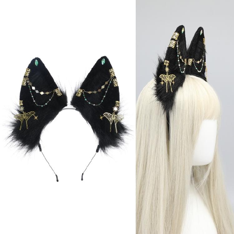 Serre-tête Oreilles de Loup Poilues Anime Événement Cerceau pour Cheveux Décoration de Tête Fête d'Halloween
