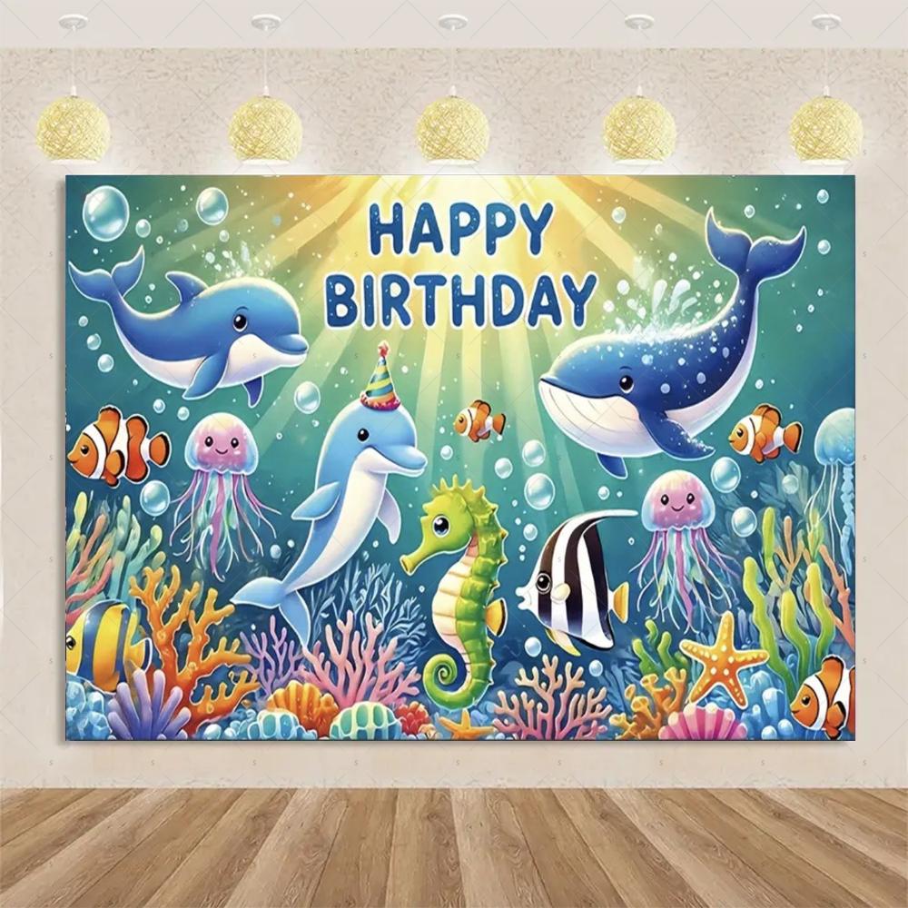 Marine Life Exploration Ocean Theme Series Birthday Party Decoration Background Cloth Gift Underwater Banner Photography Studio