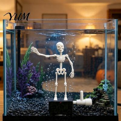 Accessoires Atmosphériques Sous-marins Halloween Aquarium Squelette Dansant, Squelette à Mouvements Articulés Propulsé par Bulles Ornement d'Aquarium Ornement, Réaliste