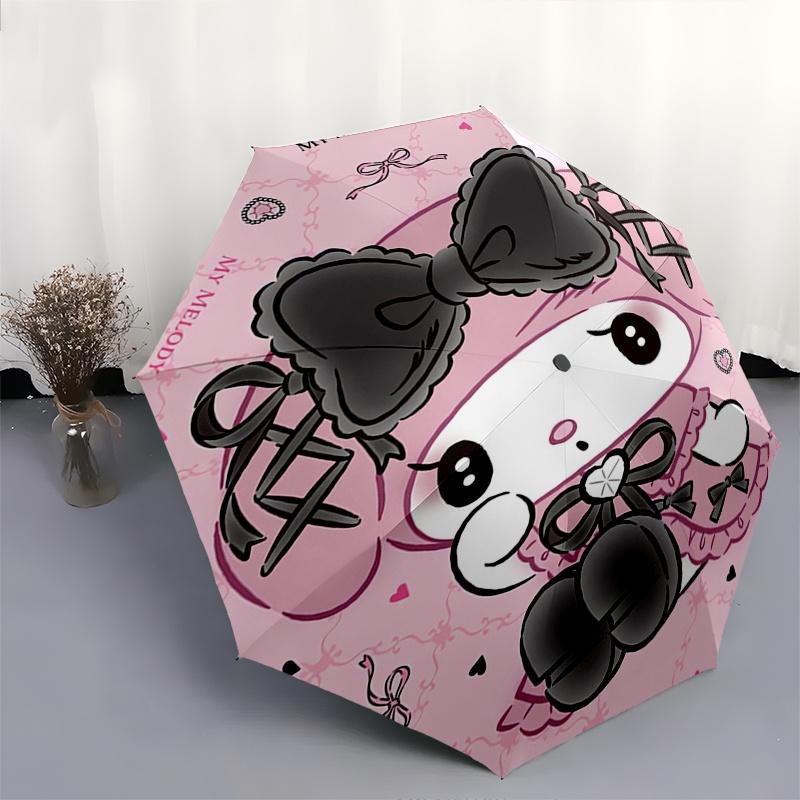 My Melody,Bow Automatic Folding Umbrella-Simple 8-Rib Design, Bright Cartoon Pattern, Durable Iron Frame, Suitable For Travel, Outdoor, Beac