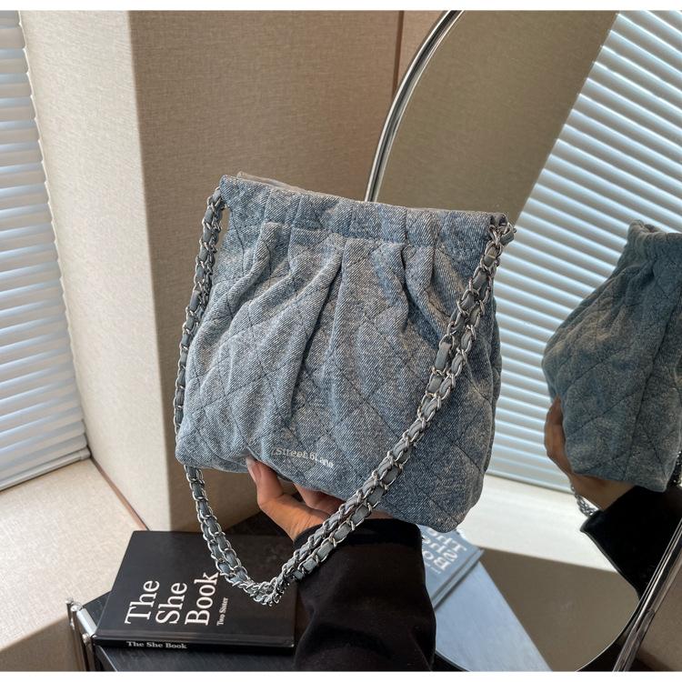 Bucket bag women's 2024 summer popular new chain shoulder messenger bag Ruiying denim bucket bag underarm bag