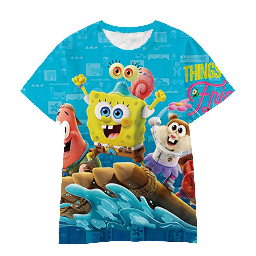 Sommer Rundhals 3D SpongeBob Schwammkopf Bedruckte T-Shirts Modische Lässige Kurzarm Kinder Jungen und Mädchen Kinder Unisex T-Shirts