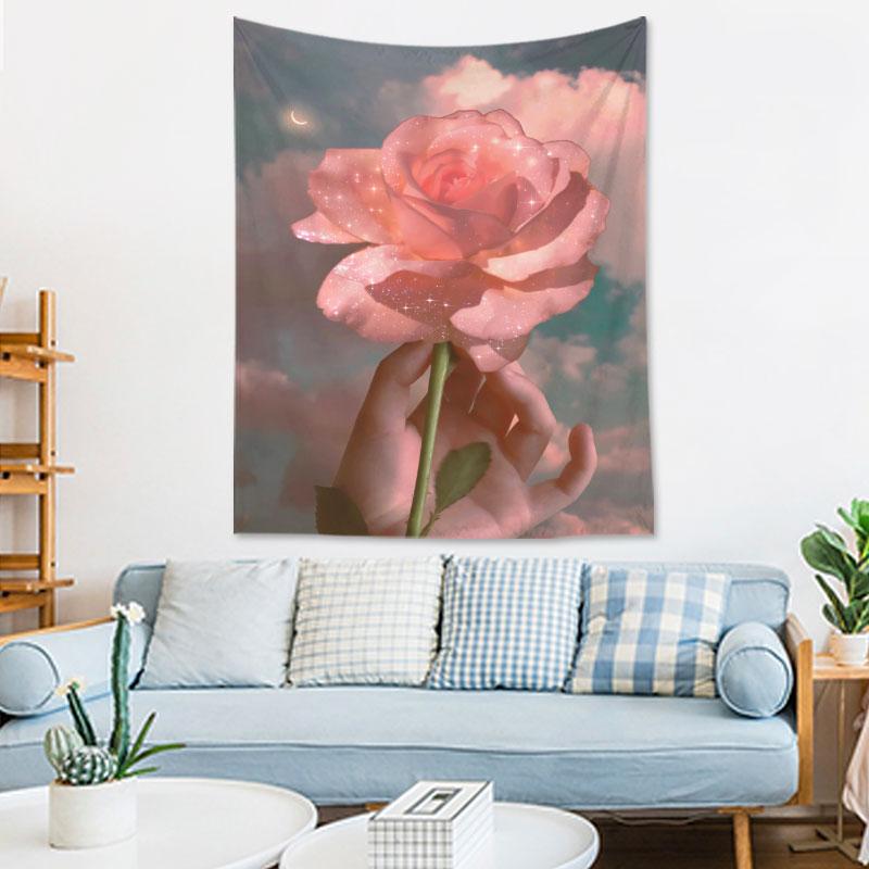 Pink Moon Star Tapestry Bohemian Style Decorative Room Tapestry Living Room Wall Canvas Wall Decorative Tapestry