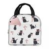 Cute Kitten With Bow Pattern Insulated Lunch Bag for Women Children Portable Food Boxes Thermal Lunch Box Tote