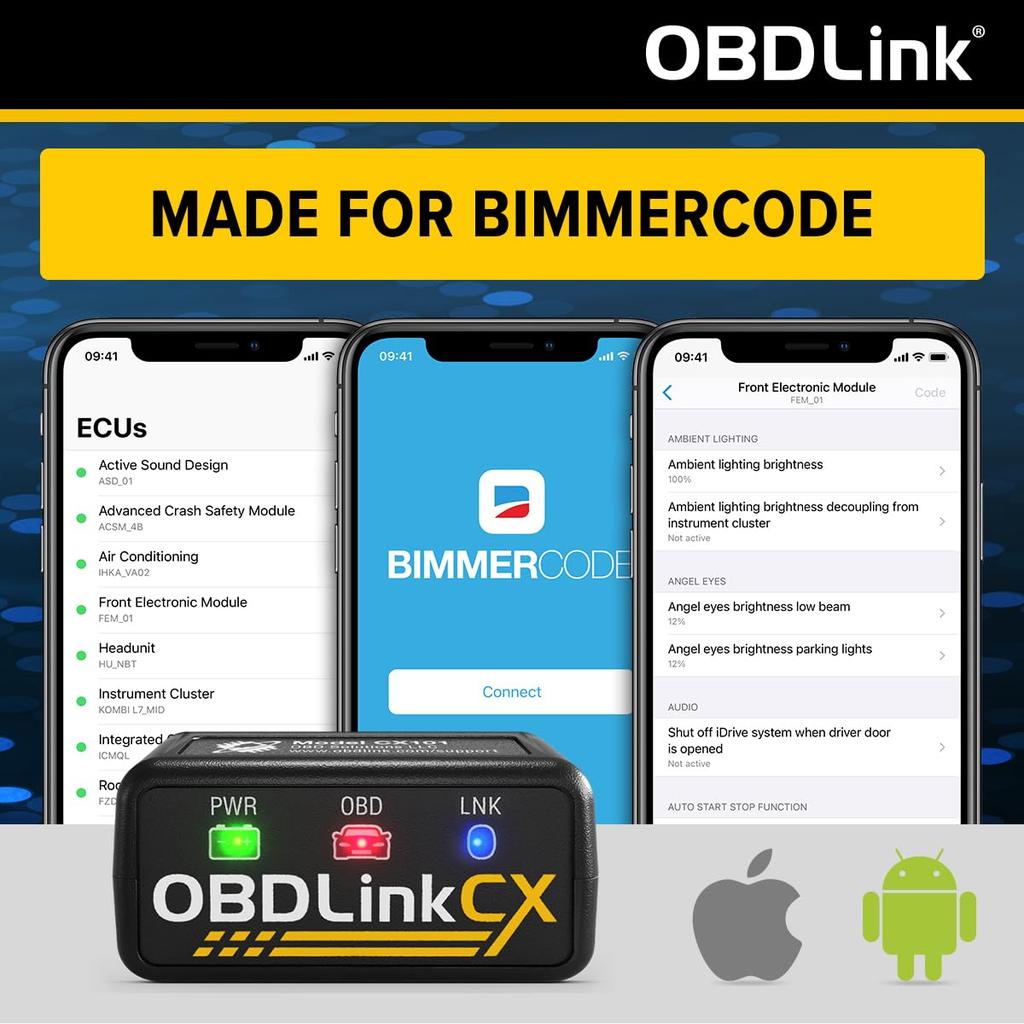 Adapter OBDLINK CX Bimmercode Bluetooth BLE OBD2 do współpracy z samochodowym skanerem diagnostycznym OBD II 5.1 BMW/Mini, iPhone/iOS i Android, kodowanie,