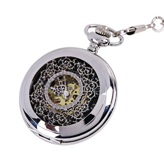 Retro Unisex Hollow Flower Round Dial Hand Winding Chain Mechanical Pocket Watch