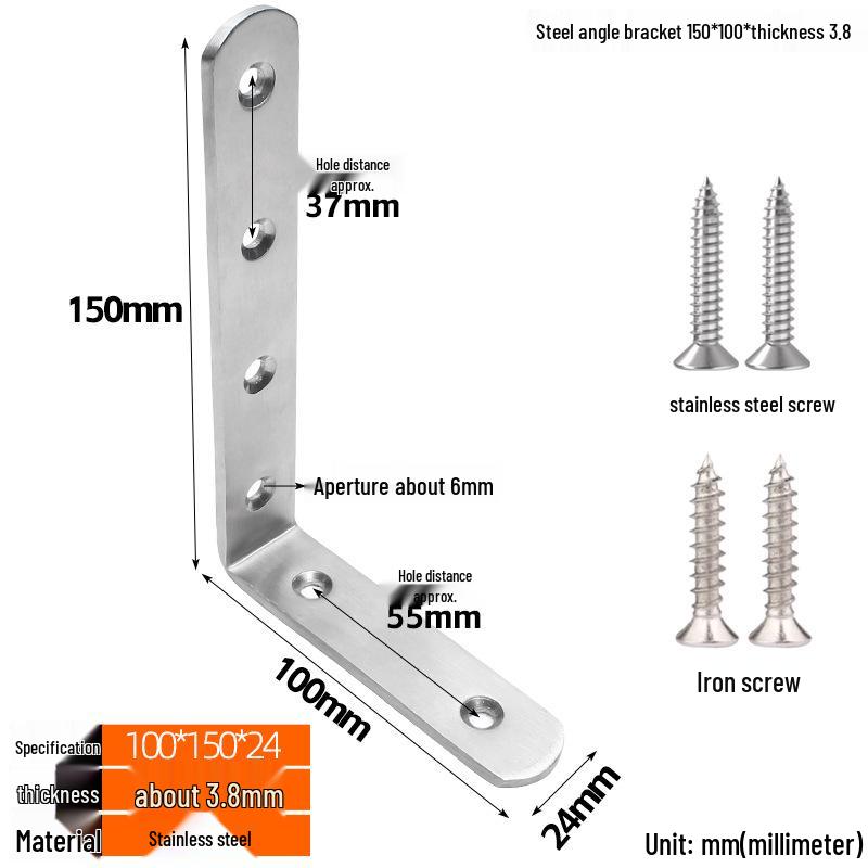 Thickened Stainless Steel 90° L-Shaped Bracket for Furniture and Shelves