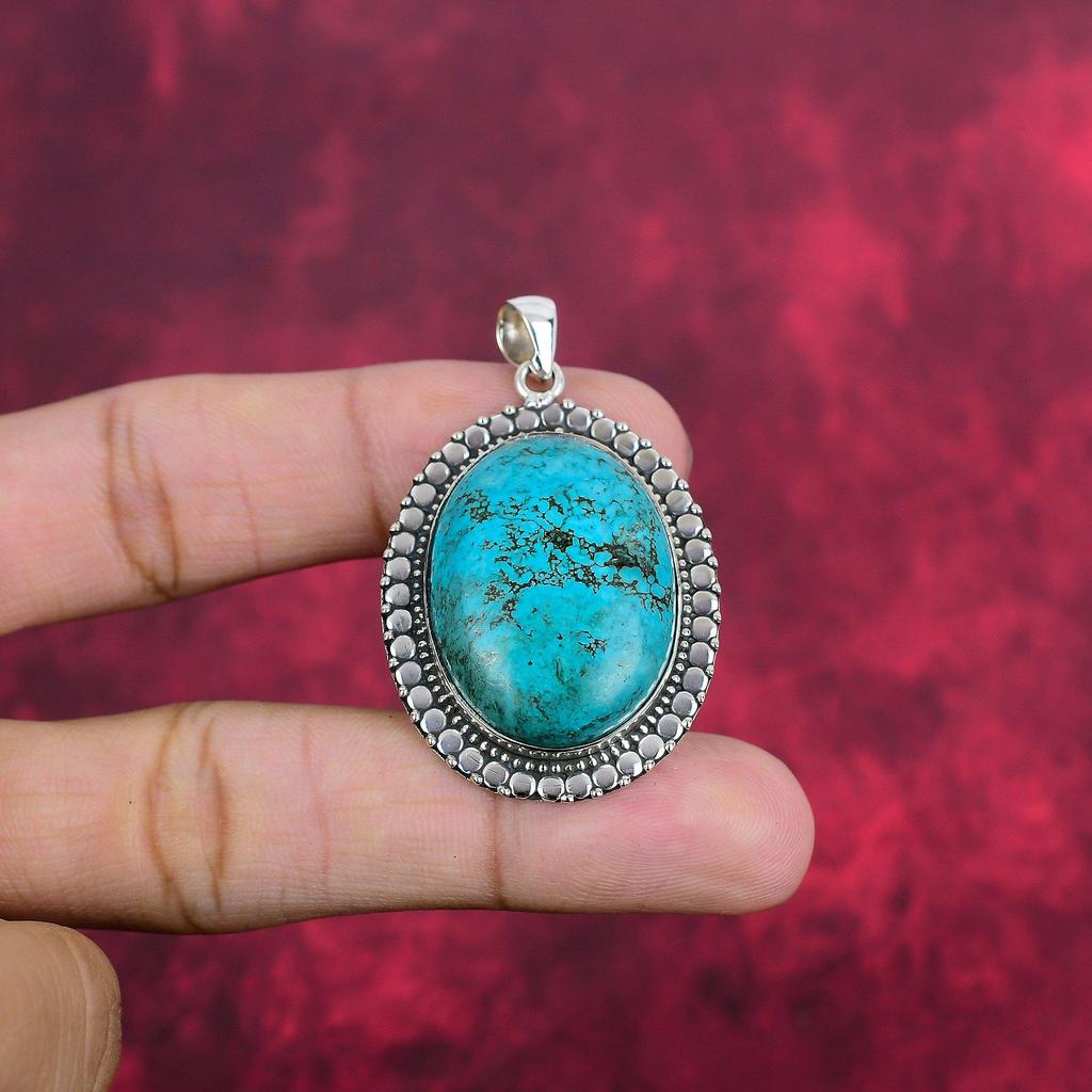 Blue Turquoise Jewelry, 925 Solid Sterling Silver Pendant Handmade Gemstone Jewelry, Gifts For Wife Brand New Pendant
