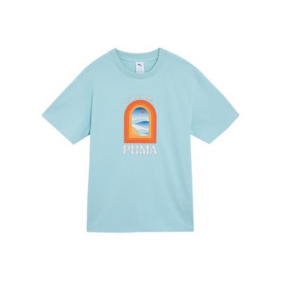 Puma Apres Court Short Sleeve Tee With Alphanumeric Print, Comfortable And Breathable Casual Unisex Tops Light-Water-Green 628235-22