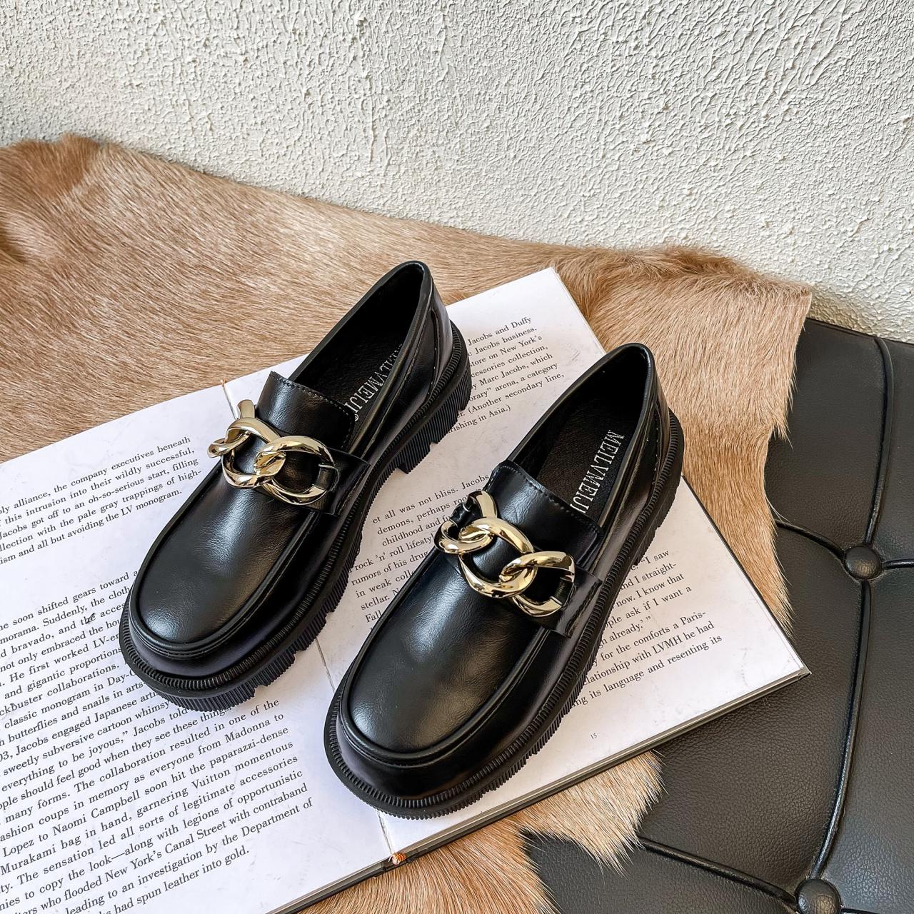 

Модные женские туфли в стиле Лолита на толстой подошве, дизайнерские туфли на платформе с металлической цепочкой, туфли-дерби с широким носком, женские джинсы для японских девушек в стиле Мэри 5 чёрный