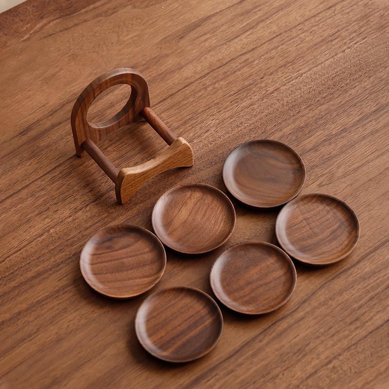 1 набор Китайский Грецкий Орех Дерево Чайный Поднос Стойка для Хранения Кофейная Чашка Подставка Круглая Массив Дерева Подставка под Чайную Чашку Термоизоляция Поднос для Чайника Посуда для Чая