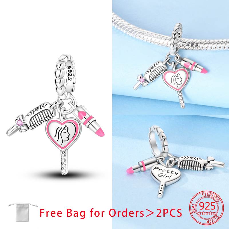 

Girl Bow Perfume Beads Bag Metal Charms High Heels Cosmetic Lipstick Pendant Fit Make your own Original Bangle Accessory Gift Making Elegant Fashion