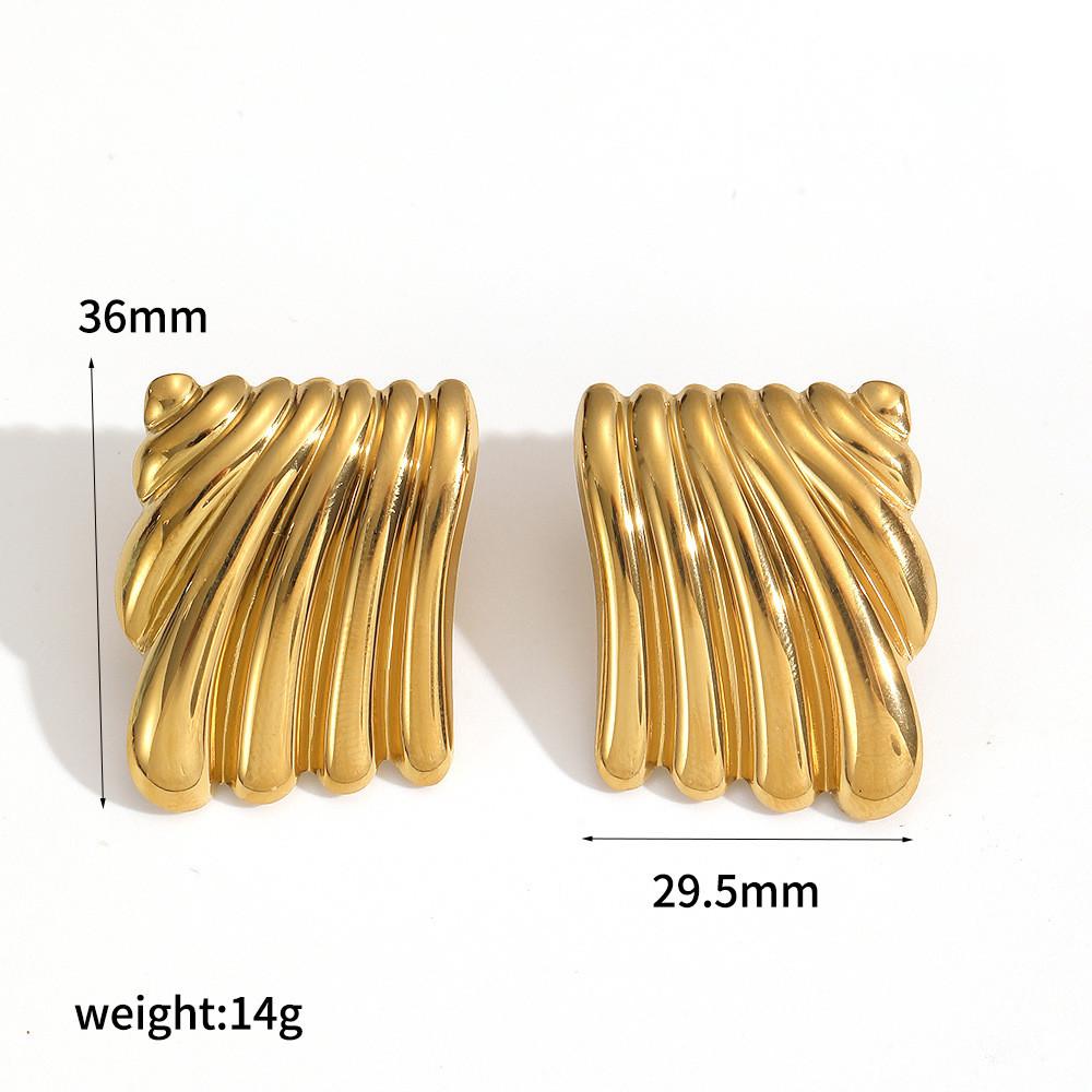 Modern Stainless Steel Square Drop Earrings With Pvd Gold Finish For Womens Accessories Green
