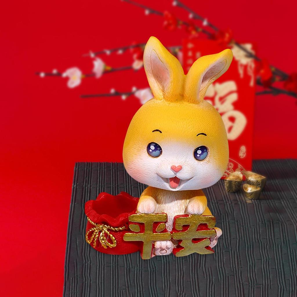 Bobblehead Nodding Rabbit Figurines Sculptures Decoration Handmade Ornament Funny Chinese Year