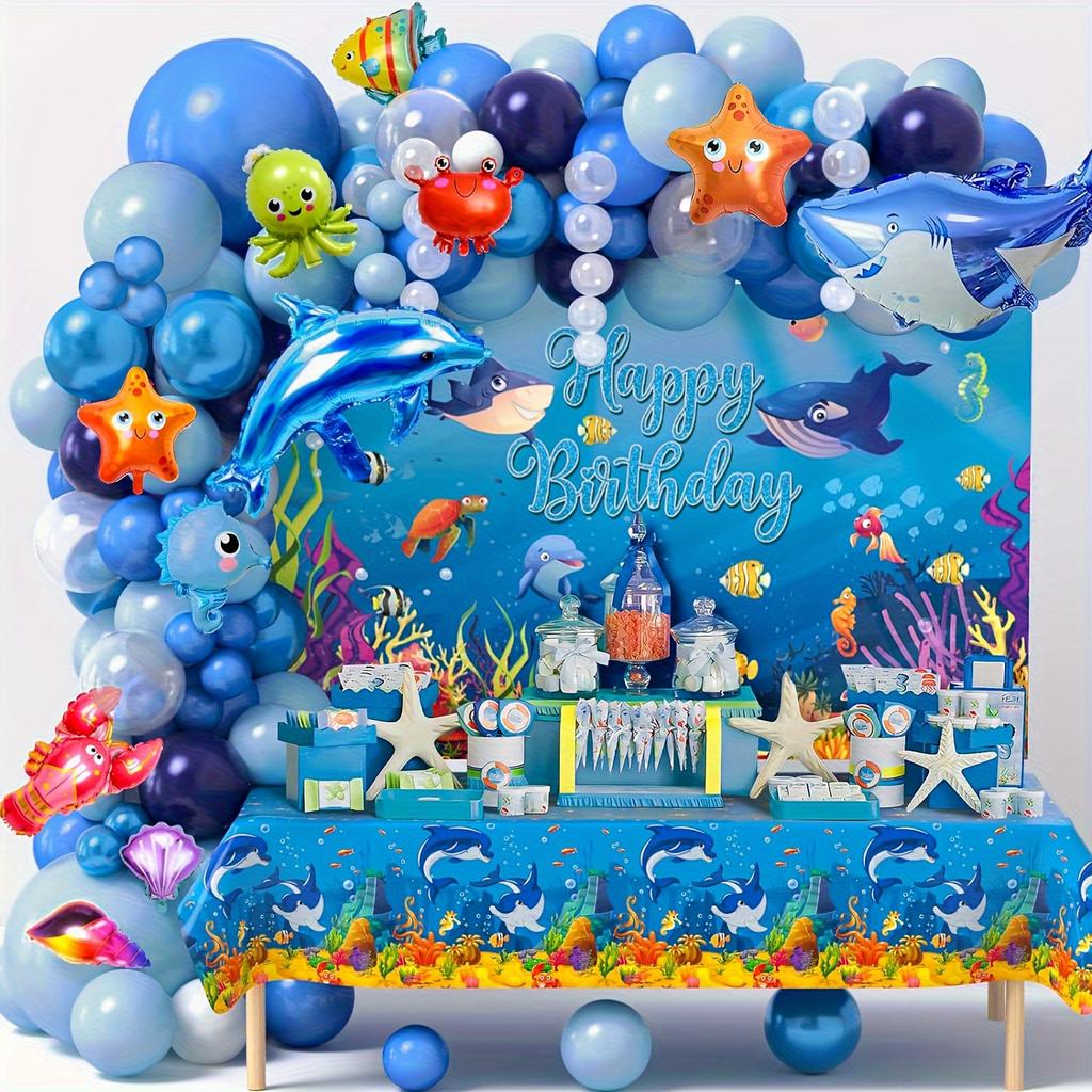 124 Pieces Ocean Theme Balloon Arch Set for Birthday Backdrop Pool Beach Party Sea World & Summer Decoration