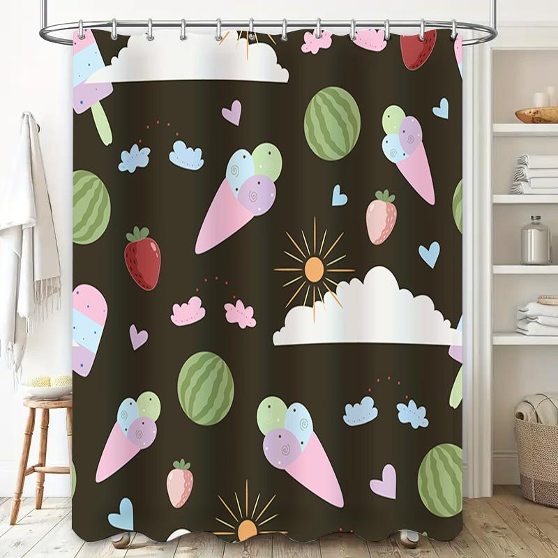 Charming Shower Curtain With Cute Food Pattern Perfect For Bathroom Decorations!