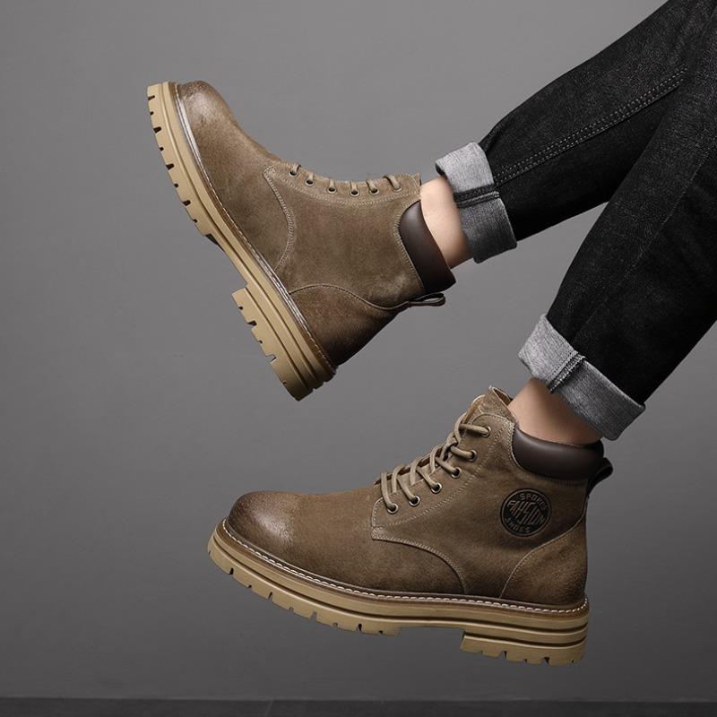 Fashion British Pig Leather Platform Boots for Men Designer Soft-soled Men's Work Shoes Fashion Casual Autumn Winter Ankle Boots Male