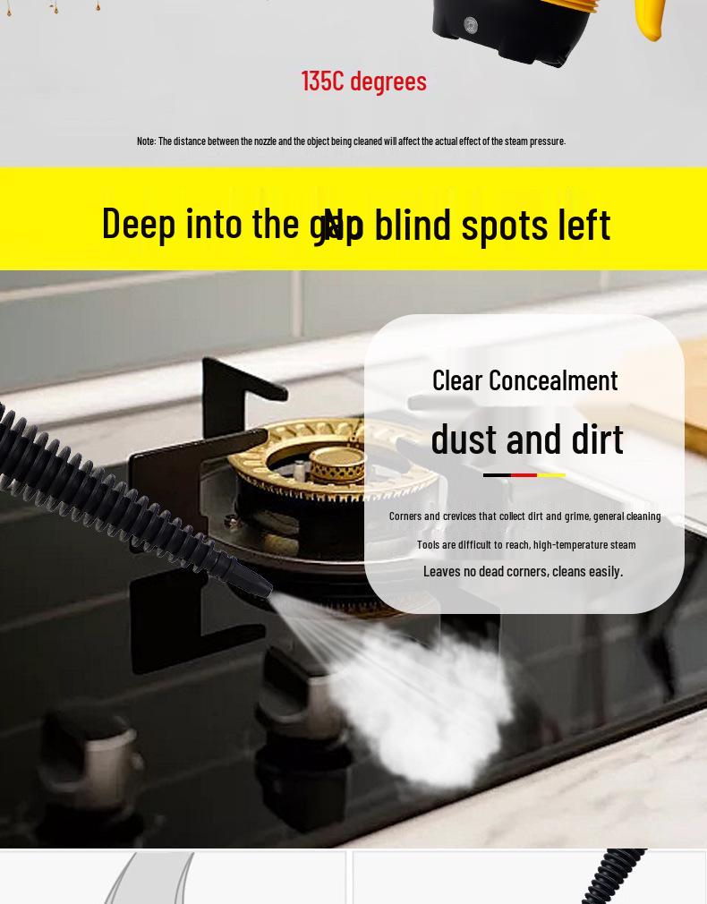 Handheld High-Temp & Pressure Steam Cleaner, Multifunctional Kitchen Oil Fume Remover & Sterilizer