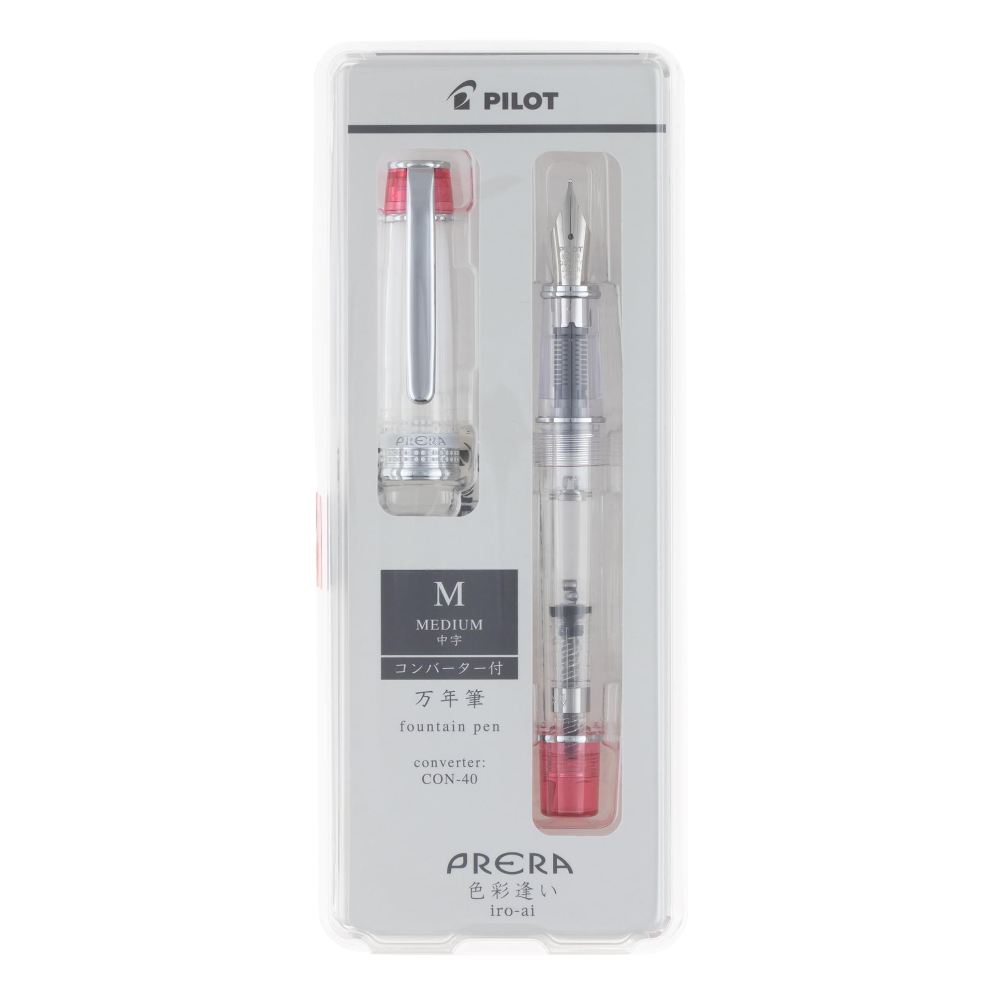 PILOT Prera Fountain Medium Transparent PFPR1TRM Pen, Nib, Red,