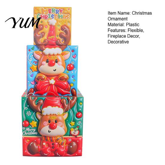 Reusable Holiday Display Sets 3Pcs Christmas Stackable Gift Box, Layered Cube Plastic Boxes with Santa Small Trinket Organizer Snowman Reindeer,