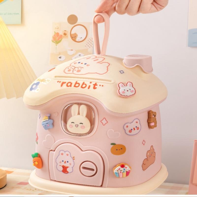 Kreatives Sparschwein für Kinder, Spardose mit großem Fassungsvermögen, mit Schloss und Schlüssel, niedliche Cartoon-Hausform, Münzbox für Kindergeschenke