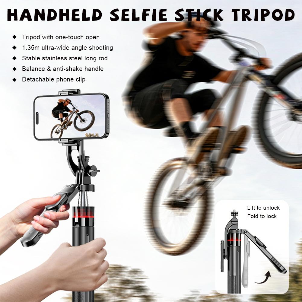 135cm Long Portable Collapsible Tripod Handheld Selfie Stick 360° Rotating Gimbal Anti-Shake Phone Holder For Live Streaming