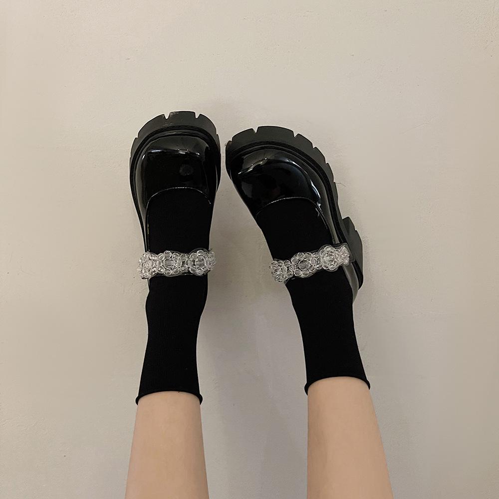 Summer Mary Jane shoes summer new thick heel rhinestone single shoes thin retro