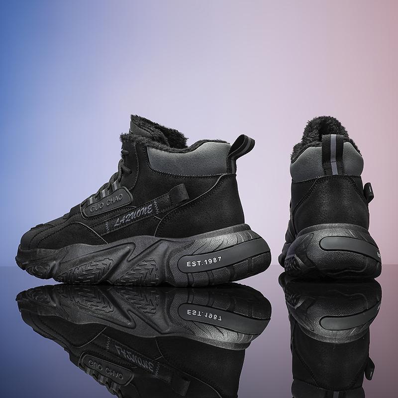 High Top Winter Boots Men Plush Lined Throat Sculpted One Piece Midsole Round Lace Ankle Shoes