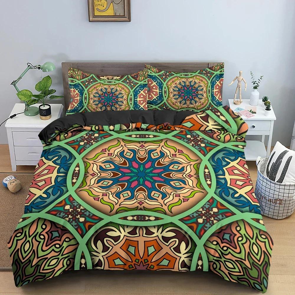 Ethnic Mandala Flower Bohemian Style Bedding Set Single Twin Double Queen King Cal King Size Bed Linen Set