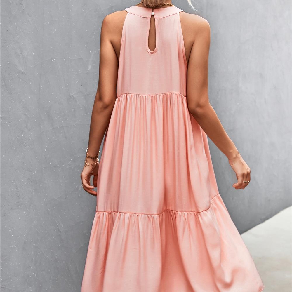 QICED Women's Spring Summer Sleeveless Loose Casual Hanging Neck Patchwork Dress