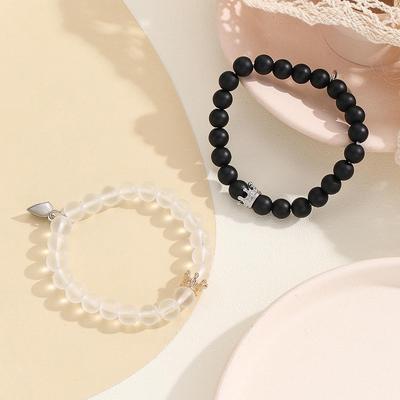2Pcs Luminous Couple Bracelet Crown Couple Charm Handmade Adjustable Bead String Matching Friend Bracelet Love Jewelry Gifts