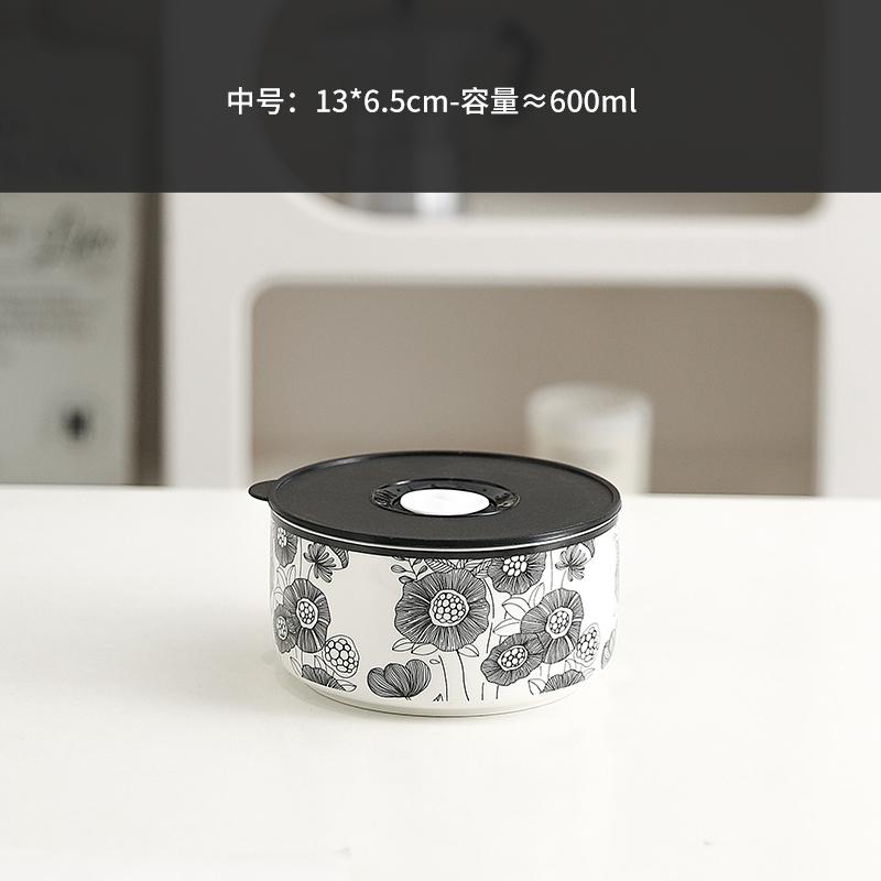 Microwave Oven Special Ceramic Lunch Box Fresh-keeping Box Round Heat-resistant Lunch Box Bowl with Lid Kitchen Rice Sealed Bowl
