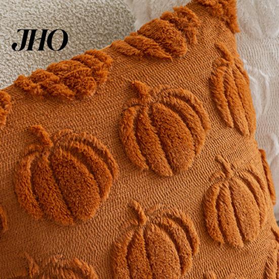 Super Soft Velvet Pillow Covers Pumpkin Pattern Pillowcase Solid Color Hide Zipper Wool Fabric Case Halloween Cushion Cover Home Decor Back
