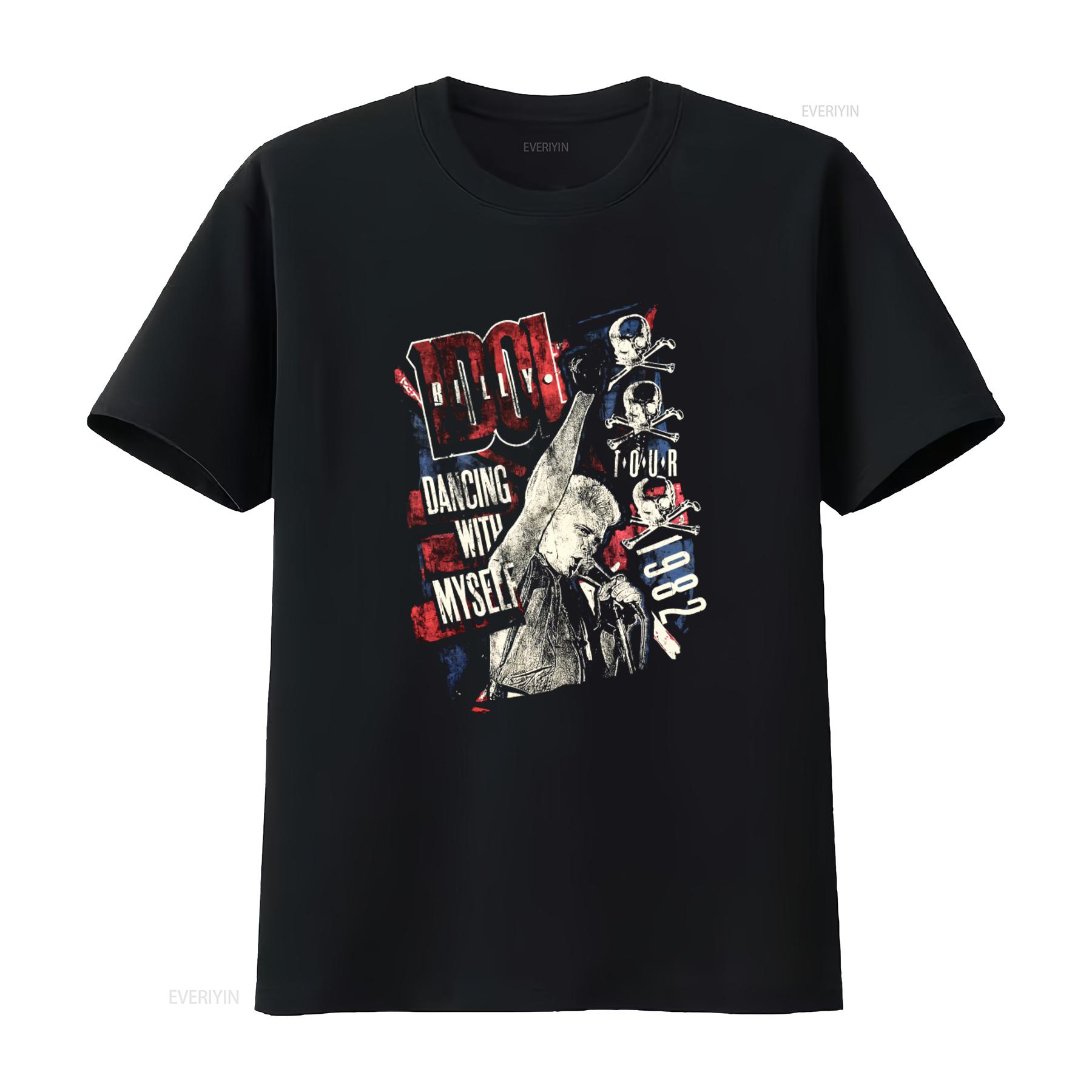 

Billy Idol Dancing With Myself Black T Shirt New Official Vintage Rock Design Skull Motif 1982 Tour vintage Washed 4XL