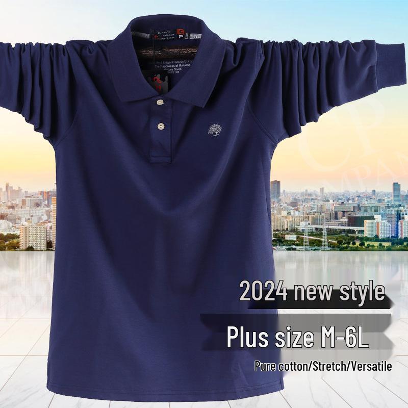 24 Jesień/Zima Plus Size Jednokolorowa Koszulka z Długim Rękawem i Kołnierzykiem Wykładanym dla Mężczyzn