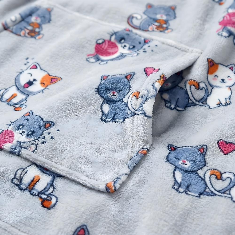 Very Soft Dressing Gown Blanket Robe Lazy Robe Grey Cats 100 Cm