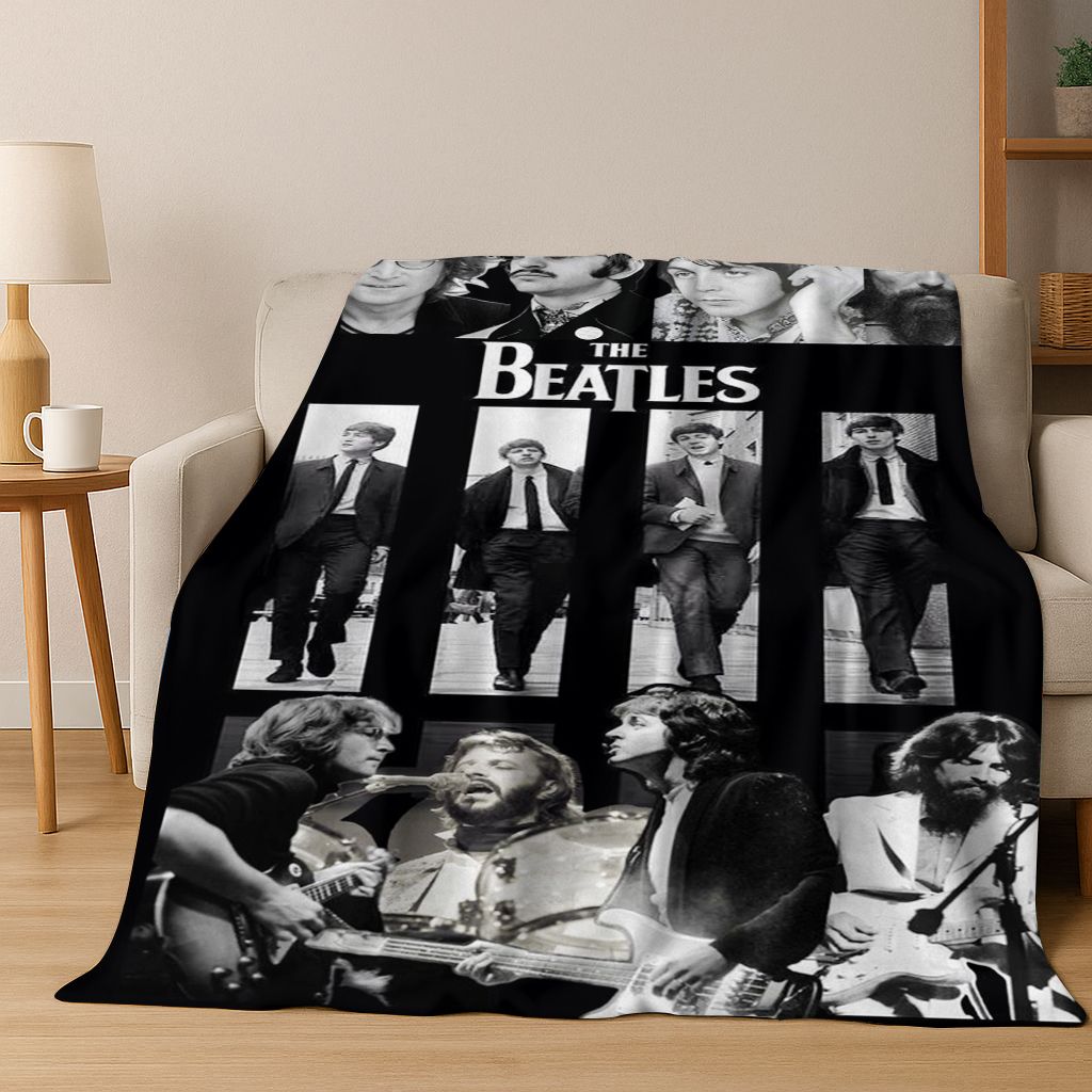 3D B-Beatles Rockband Stjärna Flanellfilt Mjuk Varm Pläd för Säng Sovrum Rum Vardagsrum Resa Camping Picknick Gåva